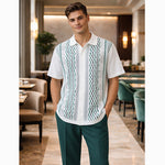 21015 Knit Front Walking Suit Shirt & Pant Set by Silversilk