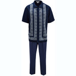 21019 Knit Front Walking Suit Shirt & Pant Set by Silversilk