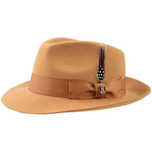Vintage Bruno Capelo Fabio Collection Fedora Hat with Tan Band Feather Accent Bruno Capelo Fabio Wool Hat – Sid main image 3